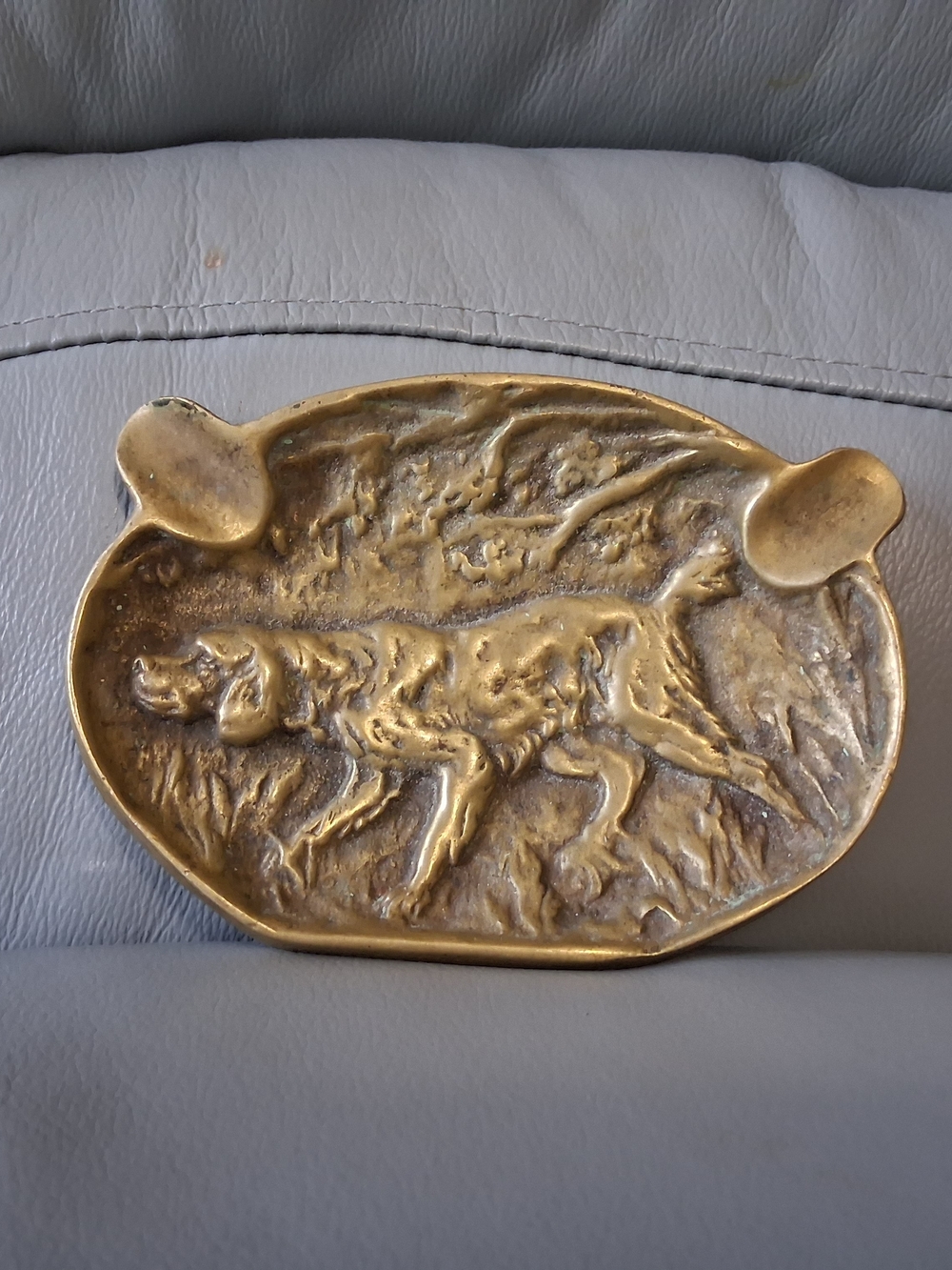 Vintage Solid Brass Hunting Dog Ashtray/Trinket Dish